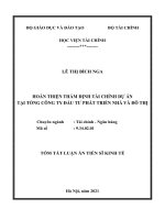 Tóm tắt luận án Tiến sĩ Kinh tế: Hoàn thiện thẩm định tài chính dự án tại tổng công ty đầu tư phát triển nhà và đô thị