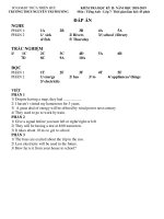 Đáp án đề thi học kì 2 môn tiếng Anh lớp 7, trường THCS Nguyễn Chi Phương, Sở GD&ĐT Thừa Thiên Huế 2018-2019 - Học Toàn Tập