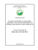 Đánh giá ảnh hưởng của hoạt động khai thác vàng gốc đến môi trường tại xã minh lương huyện văn bàn tỉnh lào cai