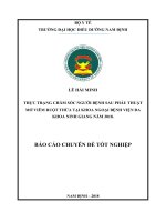 Thực trạng chăm sóc người bệnh sau phẫu thuật mổ viêm ruột thừa tại khoa ngoại bệnh viện đa khoa ninh giang năm 2018 