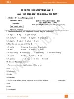 Đề thi HK1 môn Tiếng Anh lớp 7 năm 2020 có đáp án