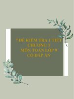 7 Đề kiểm tra 1 tiết  môn Toán  chương 3 lớp 9 (có đáp án)