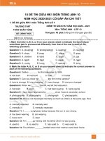10 đề thi giữa HK1 môn Tiếng Anh 10 năm 2020 có đáp án