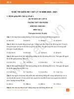 10 đề thi giữa HK1 môn Vật Lý 10 năm 2020-2021 có đáp án