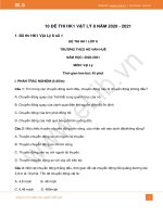 10 đề thi Học kì 1 môn Vật Lý 8 năm 2020 có đáp án