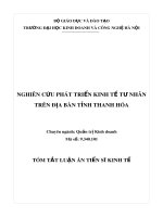 Tóm tắt luận án Tiến sĩ Kinh tế: Nghiên cứu phát triển kinh tế tư nhân trên địa bàn tỉnh thanh hóa