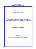 Tóm tắt luận án Tiến sĩ Kinh tế nông nghiệp: Sinh kế bền vững của cư dân vùng đệm vườn quốc gia Phong Nha - Kẻ Bàng, Quảng Bình