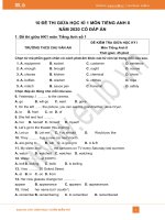 10 đề thi giữa HK1 môn Tiếng Anh 8 năm 2020 có đáp án