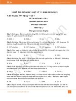 10 đề thi giữa HK1 Vật Lý 11 năm 2020-2021 có đáp án