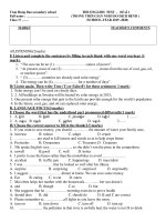 Đề kiểm tra 1 tiết HK2 môn Tiếng Anh lớp 9 năm 2019-2020 - THCS Trần Hưng Đạo