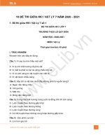 10 đề thi giữa HK1 môn Vật Lý 7 năm 2020-2021 có đáp án