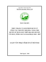 Thực trạng và giải pháp quản lý công tác chuyển nhượng tặng cho quyền sử dụng đất trên địa bàn huyện văn bàn tỉnh lào cai giai đoạn 2015  2017 