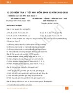 10 đề kiểm tra 1 tiết Học kì 1 môn Sinh lớp 10 năm 2019 có đáp án