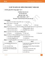 10 đề thi giữa Học kì 1 môn Công nghệ 7 năm 2020 có đáp án