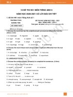 Đề thi HK1 môn Tiếng Anh lớp 8 năm 2020 có đáp án