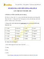 Đề kiểm tra 1 tiết học kì 2 môn Tiếng Anh lớp 10 năm học 2020-2021