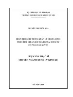 Hoàn thiện hệ thống quản lý chất lượng theo tiêu chuẩn iso 90012015 tại công ty cổ phần tân xuyên 