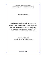 Hoàn thiện công tác đánh giá nhân viên thông qua việc áp dụng chỉ số đo lường hiệu suất (kpi) tại vnpt vinaphone, nghệ an 