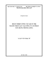(Luận văn thạc sĩ) Hoàn thiện công tác quản trị nguồn nhân lực tại công ty cổ phần xây dựng Thăng Long