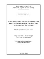 Giải pháp hoàn thiện công tác quản lý thu thuế đối với hộ kinh doanh cá thể tại Chi cục thuế huyện Nam Trực tỉnh Nam Định