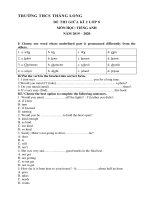 Đề thi giữa HK2 môn Tiếng Anh lớp 8 năm 2019-2020 có đáp án - THCS Thăng Long