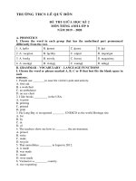 Đề thi giữa HK2 môn Tiếng Anh lớp 8 năm 2019-2020 có đáp án - THCS Lê Quý Đôn