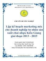 Lập kế hoạch marketing mix cho doanh nghiệp tư nhân sản xuất chai nhựa Kiều Giang giai đoạn 2013  2015