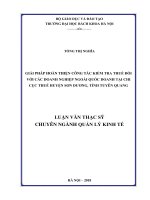 Giải pháp hoàn thiện công tác kiểm tra thuế đối với các doanh nghiệp ngoài quốc doanh tại Chi cục thuế huyện Sơn Dương tỉnh Tuyên Quang