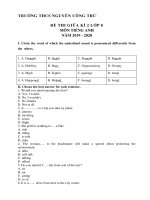 Đề thi giữa HK2 môn Tiếng Anh lớp 8 năm 2019-2020 có đáp án - THCS Nguyễn Công Trứ
