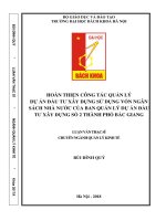 Hoàn thiện công tác quản lý dự án đầu tư xây dựng sử dụng vốn ngân sách nhà nước của Ban quản lý dự án đầu tư xây dựng số 2 thành phố Bắc Giang