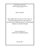 Hoàn thiện công tác quản lý dự án đầu tư xây dựng cho Ban Quản lý dự án đầu tư xây dựng công trình dân dụng và công nghiệp tỉnh Bắc Giang đến năm 2020
