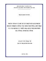 Phân tích và đề xuất một số giải pháp hoàn thiện công tác bồi thường hỗ trợ và tái định cư trên địa bàn thành phố hà tĩnh tỉnh hà tĩnh 