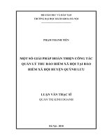 Một số giải pháp hoàn thiện công tác quản lý thu bảo hiểm xã hội tại bảo hiểm xã hội huyện quỳnh lưu 