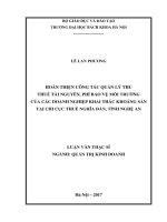 Hoàn thiện công tác quản lý thu thuế tài nguyên phí bảo vệ môi trường của các doanh nghiệp khai thác khoáng sản tại Chi cục Thuế Nghĩa Đàn tỉnh Nghệ An