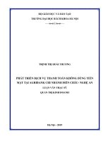 Phát triển dịch vụ thanh toán không dùng tiền mặt tại agribank chi nhánh diễn châu nghệ an 