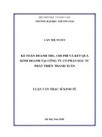 KẾ TOÁN DOANH THU, CHI PHÍ và kết QUẢ KINH DOANH tại CÔNG TY cổ PHẦN đầu tư PHÁT TRIỂN THANH XUÂN 