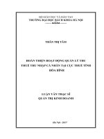 Hoàn thiện hoạt động quản lý thu thuế Thu nhập cá nhân tại Cục Thuế tỉnh Hòa Bình