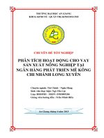 Phân tích hoạt động cho vay sản xuất nông nghiệp tại ngân hàng TMCP phát triển mê kông chi nhánh long xuyên 
