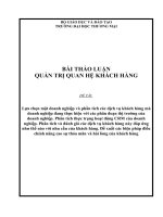 Lựa chọn một doanh nghiệp và phân tích các dịch vụ khách hàng mà doanh nghiệp đang thực hiện với các phân đoạn thị trường của doanh nghiệp. Phân tích thực trạng hoạt động CRM của doanh nghiệp. Phân tích và đánh giá các dịch vụ khách hàng này đáp ứng như t