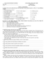 Đê kiểm tra 1 tiết số 1 môn tiếng Anh lớp 7 (Hệ 10 năm)