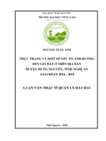 Thực trạng và một số yếu tố ảnh hưởng đến giá đất ở trên địa bàn huyện hưng nguyên, tỉnh nghệ an giai đoạn 2016 – 2018 