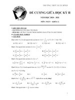 Đề cương giữa HK2 Toán 12 trường THPT Xuân Đỉnh, Hà Nội năm học 2020-2021