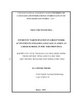 luận văn thạc sĩ nghiên cứu về sự tham gia các hoạt động nhóm trong giờ học tiếng anh của học sinh ở một trường trung học phổ thông ở phú thọ​ 