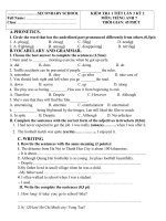 Tải Đề kiểm tra 1 tiết lần 3 học kì 2 lớp 7 chương trình thí điểm môn tiếng Anh - Đề kiểm tra 45 phút lớp 7 môn tiếng Anh