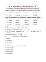Tải Đề thi Tiếng Anh lớp 8 giữa kì 2 năm 2021 - Đề 1 - Đề kiểm tra giữa học kì 2 lớp 8 môn Tiếng Anh có đáp án