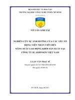 Nghiên cứu sự ảnh hưởng của các yếu tố động viên nhân viên đến năng suất lao động khối sản xuất tại công ty SC johnson việt nam 