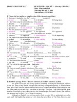 Tải Đề thi học kì 1 môn Tiếng Anh lớp 9 trường THCS Cát Minh, Bình Định năm 2013 - 2014 - Đề kiểm tra học kì 1 môn Tiếng Anh lớp 9 có đáp án