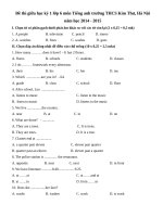 Tải Đề thi giữa học kỳ 1 lớp 6 môn Tiếng Anh trường THCS Kim Thư, Hà Nội năm học 2014 - 2015 - Đề thi giữa kì 1 lớp 6 môn Tiếng Anh có đáp án