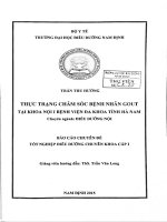 Thực trạng chăm sóc bệnh nhân gout tại khoa nội bệnh viện đa khoa tỉnh hà nam 