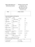 Tải Đề thi khảo sát chất lượng giữa kỳ môn Tiếng Anh 6 THCS Thái Hòa năm học 2014 - 2015 - Đề thi giữa kỳ môn Tiếng Anh 6 có đáp án